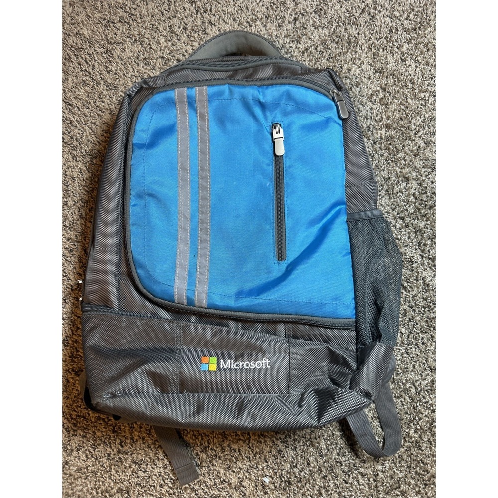 Microsoft Padded Laptop Backpack Strap Multiple Pockets Zip Blue Gray 18"